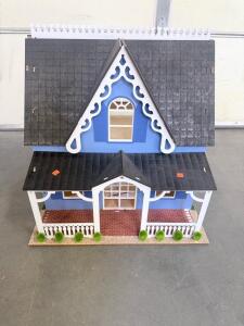 Victorian-Style Wooden Dollhouse, 2 Floors, 1:12 Scale, 24"x18"x26", Blue Exterior, Partially Assembled