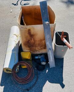 Assorted Construction Tool Lot: Makita Rotary Hammer (Tested and Works), Trowel, Carpet Roll, Sponges, Copper Wire