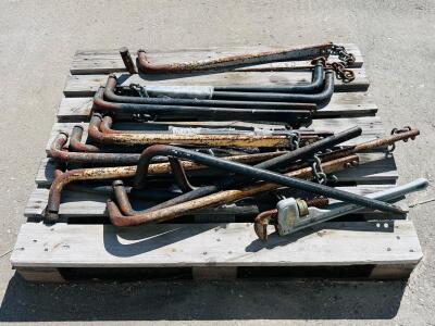 Large Lot of 12 Trailer Weight Distribution Sway Bars with Chains, RIDGID 24" Wrench, 30&ndash;32" Length