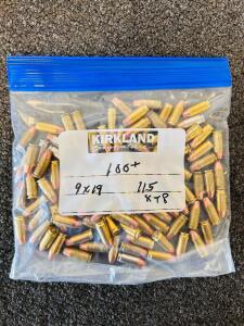Approximately 100 Rounds 9mm Luger 115gr XTP Reloaded Ammunition, Brass Case, Mixed Headstamp, USA