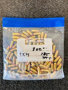 Approximately 100 Rounds 9mm Luger 115gr XTP Reloaded Ammunition, Brass Case, Mixed Headstamp, USA