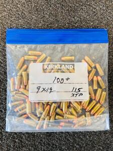 Approximately 100 Rounds 9mm Luger 115gr XTP Reloaded Ammunition, Brass Case, Mixed Headstamp, USA