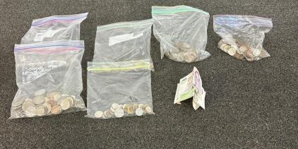(6) Small Bags Of Foreign Coins and Bills