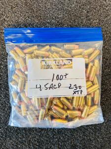 Winchester .45 ACP 230gr XTP Hollow Point Ammo, Approximately 100+ Rounds, Bulk Brass