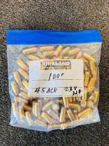 Winchester .45 ACP 230gr XTP Hollow Point Ammo, Approximately 100+ Rounds, Bulk Brass