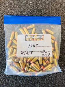 Winchester .45 ACP 230gr XTP Hollow Point Ammo, Approximately 100+ Rounds, Bulk Brass