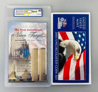 2001-2002 'Never Forget' WTC Anniversary NY Quarter & 2003 U.S. Mint Coin Set