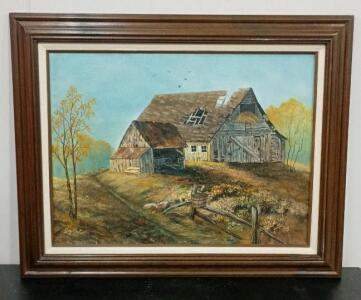Oil Painting Rustic Barn Landscape by Liz Slater, Framed, 30 x 24 in.