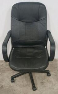 Black Swivel High-Back Office Task Chair, Faux Leather Upholstery, Fixed Arms, 5-Star Base 40"x25"