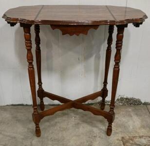 Antique Early 20th Century Wooden Parlor Table with Turned Legs and X-Stretcher Base