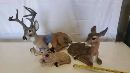 Set of 3 Vintage Outdoor Deer Statues &ndash; Buck, Doe, Fawn &ndash; Concrete/Resin Yard Ornaments