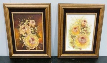 Liz Slater Original Oil Paintings Set of 2, Floral Still Life, Framed 12"x16", Signed