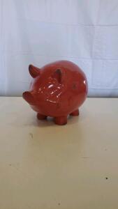 Red Ceramic Piggy Bank, Traditional Design, 10" x 6" x 7", 2.5 lbs