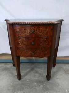 Antique Inlaid Three-Drawer Side Table with Marquetry and Cabriole Legs