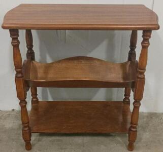 Traditional Solid Wood Magazine Rack Side Table, 2 Shelves, Turned Legs, Brown Finish 24"x22"x12"
