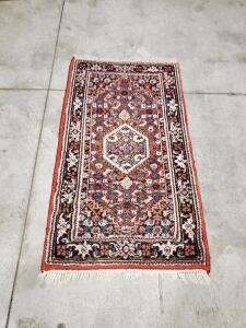 Small Persian Style Hand-Knotted Wool Area Rug, Geometric Medallion, Approx. 3.5'x2' Red/Black/Ivory