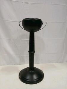 Black Freestanding Pedestal Ashtray, Metal Construction, 27" Tall, Removable Bowl, Dual Handles