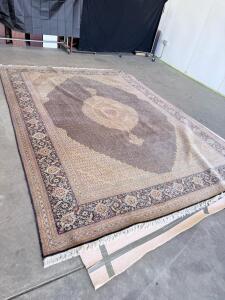 Large Handmade Persian/Oriental Area Rug, 12x9 ft, Wool, Medallion Floral Pattern, Fringe