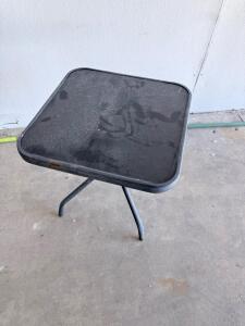 Black Metal Outdoor Patio Bistro Table with Square Top and Three-Legged Base