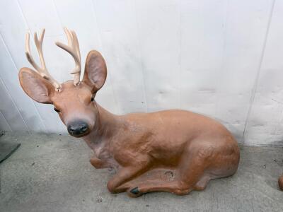 Life-Size Sitting Buck Deer Lawn Statue, Resin Material, 6-Point Antlers, 36" H x 48" L
