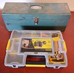 Stanley SortMaster Junior Plastic Toolbox & Vintage Green Steel Toolbox with Mixed Tools & Electronics