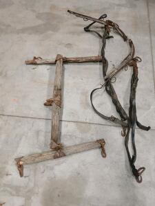 Antique Wooden Single Tree with Leather Harness, 36&ndash;40 Inch, Horse/Mule Draft, Original Hardware<br/><br/>(Sp-5)
