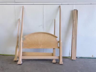 Queen Four-Poster Bed Frame, Sunburst Veneer, Natural Wood, Includes Headboard, Footboard, Rails