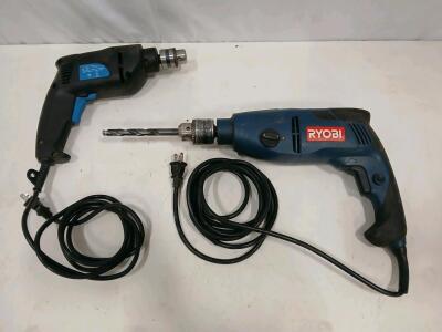 Ryobi D552H 1/2" Hammer Drill 120V 5.5A Dual Speed & Power Glide 3/8" 4.2A Drill Bundle<br/><br/>(Tuna)