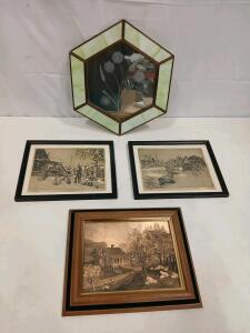Lionel Barrymore Etchings 'San Pedro' & 'Point Mugu', Framed Metal Relief, Art Mirror<br/><br/>(Bass)