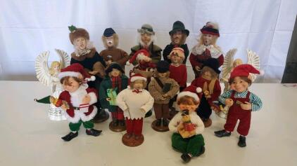 Large Lot of 15 Byers' Choice Style Christmas Carolers, Angels, Elves & Santa Figurines 10-13"