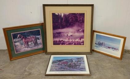 Lot of 4 Framed Western Art Prints &ndash; Robin Brown, 1990 Ketchum Wagon Days, Limited Edition Zella 30"x30" - 21"x18"