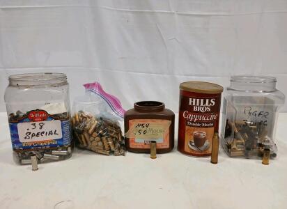Bulk .38 Special Nickel-Plated Reloading Brass Cases, Mixed Headstamps, Del Monte Jar