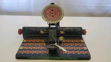 Marx Dial Typewriter 1940s Tin Toy, QWERTY Layout, Red Dial, Vintage USA