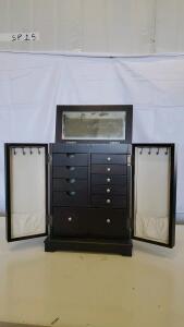 Wooden Jewelry Armoire with Mirror, 8 Drawers, and Side Doors
