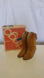 Boulet Women's Western Cowboy Boots, Suede Leather, 7&frac12; N, Fringe, Style 8178, With Box