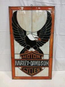 Harley-Davidson Eagle Bar & Shield Stained Glass Panel, 28"x17", Hanging Art(Sp-6)