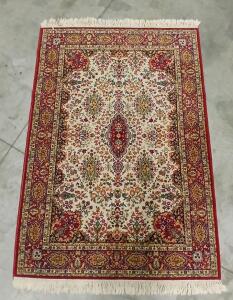 Traditional Machine-Made Persian Medallion Area Rug 4x6 ft, Red/Ivory, Woven, Fringe(Sp-8)