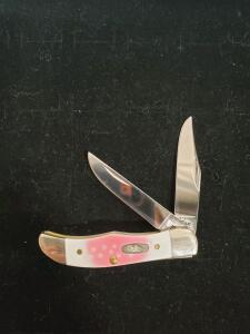 Case Mini Trapper or Peanut Folding Pocket Knife with Pink and White Heart Handle, Two Blades
