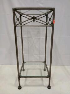 Distressed Metal & Glass 2-Tier Plant Stand / Display Table, 12"x12"x28", X-Brace Detail(Sp-7)