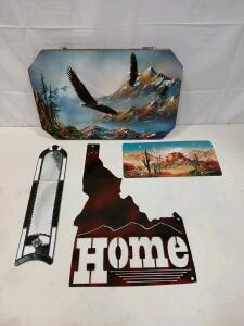Hand-Painted Alfonso Metal Art Set - Eagles, Desert Scene, Idaho Home Sign, Stained Glass Mirror(Sp-13)
