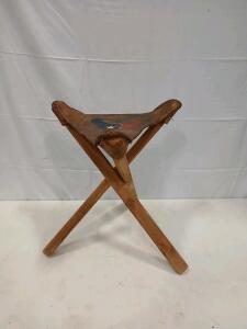 Folding Leather Wood Tripod Stool with Houston Texans Logo, Hand-Braided Edge, 20" Height(Sp-7)