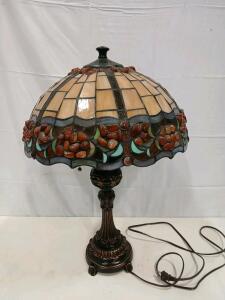 Tiffany-Style Stained Glass Table Lamp with Floral Motif, 16" Shade, 24" Height, Dual Pull Chains(Sp-7)
