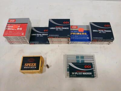 Multiple Boxes CCI Primers (Large/Small, Magnum/Standard), CCI .38/357 Shotshells, Speer Bullets