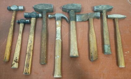 (9) Vintage Hammers & Axes In Various Sizes With Wooden Handles