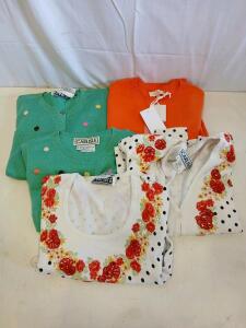 Carlisle Women's Designer Knitwear Lot, Size Medium &ndash; Silk/Linen Cardigans, Floral, Polka Dot, Orange <br/>Sun Flare<br/><br/>(Sp-12)