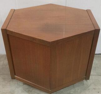Hexagonal Wooden End Table, 2-Door Storage, Mid-Century Style, 28"x24"x20"
