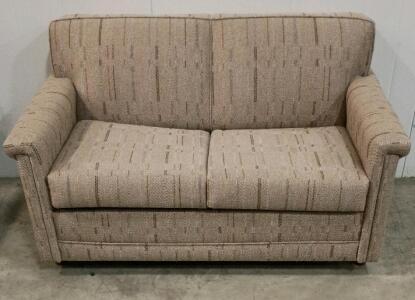 Beige 2-Seater Sleeper Sofa with Rolled Arms and Pull-Out Full Bed, Woven Fabric Upholstery