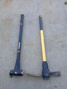 Husky 8 lb Sledgehammer with 34" Fiberglass Handle and Pick Mattock with 36" Fiberglass Handle
