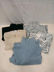 Belford 100% Cashmere Blue Pullover (M), Carlisle Pattern Top, 5 Pc Women&rsquo;s Sweaters/Tops Lot<br/><br/>(Sp-12)