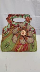 Mary Frances Multicolor Beaded Top-Handle Handbag with Floral Embellishments